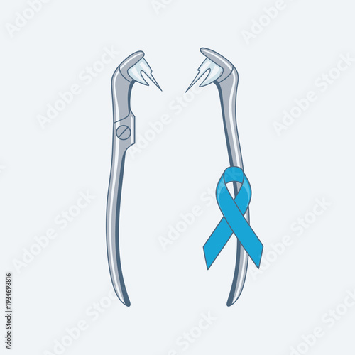 Dental Instruments Depicted With Blue Ribbon Symbolizing Awareness And Medical Support