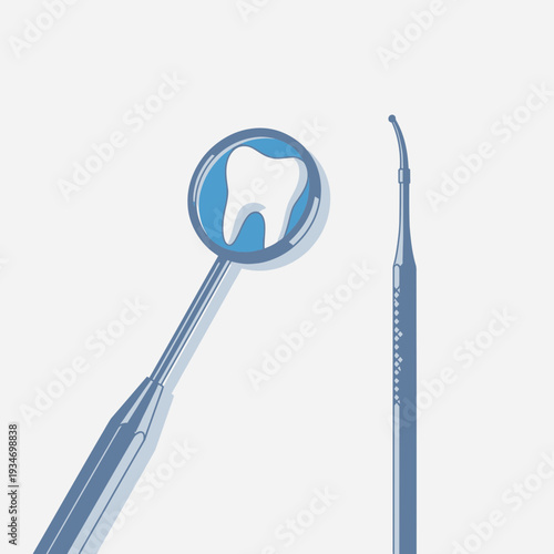 Dental Instruments Depicting Tooth And Diagnostic Tools For Oral Hygiene And Healthcare