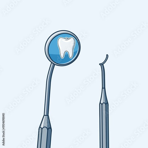 Dental Instruments Depicting Tooth and Dental Hygienist Tools for Oral Healthcare and Dentistry