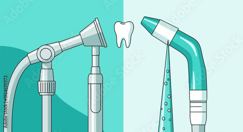 Dental Instruments Flanking A Tooth Illustration In Cool Minimalist Artistic Style