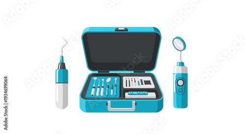 Dental Instruments Illustration Featuring A Modern Blue Tool Kit And Equipment
