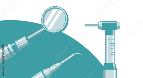 Dental Instruments Illustration Featuring Essential Tools For Teeth Examination And Treatment
