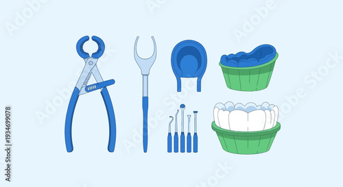Dental Instruments Illustration Displaying Teeth Cleaning Tools And Equipment For Dentistry