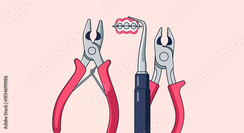 Dental Orthodontic Tools and Braces Illustration on a Soft Pink Background