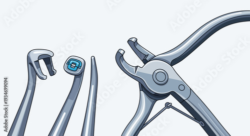 Dental Orthodontic Tools Illustration With Detailed Pliers and Bracket Placements