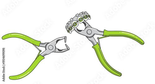 Dental Orthodontic Tool Illustration Depicting Orthodontic Braces and Pliers Closeup
