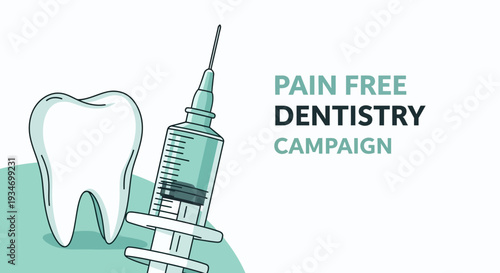 Dental Pain Relief Campaign Illustration With Tooth, Syringe, And Typography Design