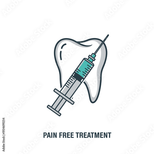 Dental Pain Relief Icon Depicting Tooth And Syringe, Ideal For Healthcare Illustrations