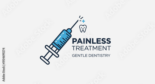 Dental Painless Treatment: Illustration of Gentle Dentistry With Syringe and Smiling Tooth