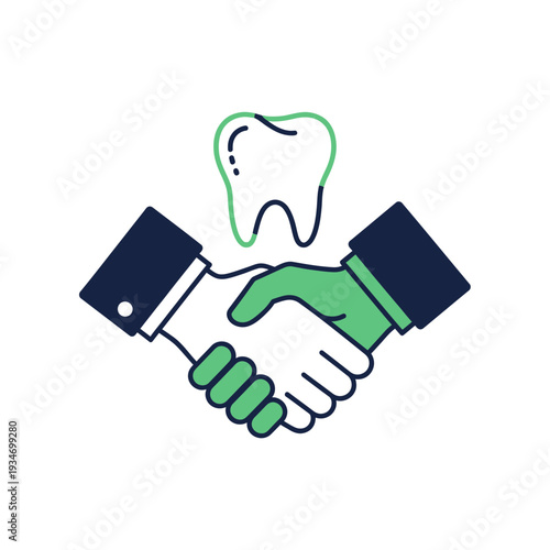 Dental Partnership: Illustrated Agreement Featuring Tooth, Handshake, and Collaborative Healthcare