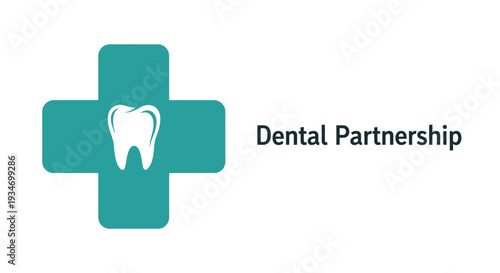 Dental Partnership Logo Design Featuring Tooth and Medical Symbol in Professional Style