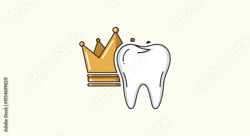 Dental Royalty: Conceptual Illustration Depicting Healthy Teeth and Golden Crown Elements