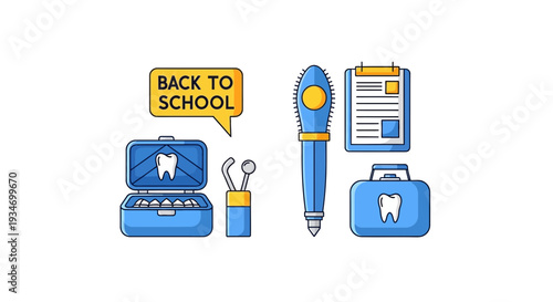 Dental School Supplies Illustration Showing Back To School Concept For Health And Education