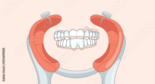 Dental Tool Illustration Showing Artificial Dentition Isolated on a Peach Background