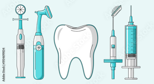 Dental Tools And Healthy Tooth Illustration Depicting Modern Dentistry Practice