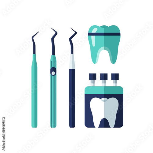 Dental Tools and Tooth Illustration: A Clean and Modern Vector Design for Healthcare Professionals