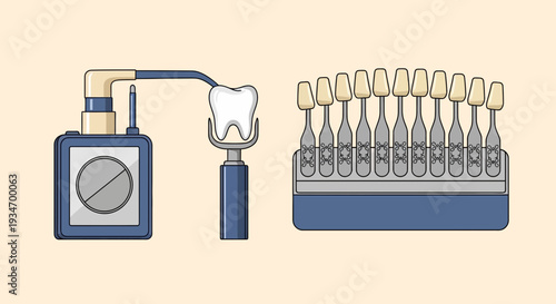 Dental Whitening Procedure Illustration Depicting Teeth Color Comparison And Equipment