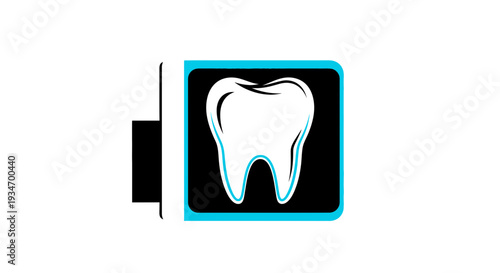 Dental X-Ray Icon: Tooth Symbol on a Blue, Black and White Background Design