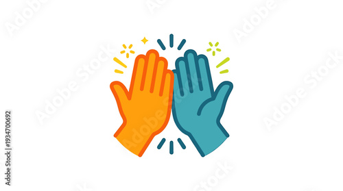 Energetic high five icon showcasing successful collaboration and vibrant teamwork, symbolizing joint achievement, celebration, and positive partnership