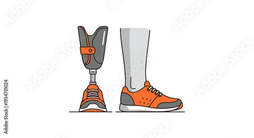 Depiction Of A Prosthetic Leg And An Able-Bodied Leg Side By Side Vector Illustration