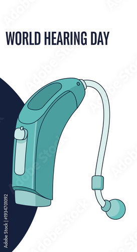 Depiction Of A Teal Hearing Aid Symbolizing World Hearing Day Celebration