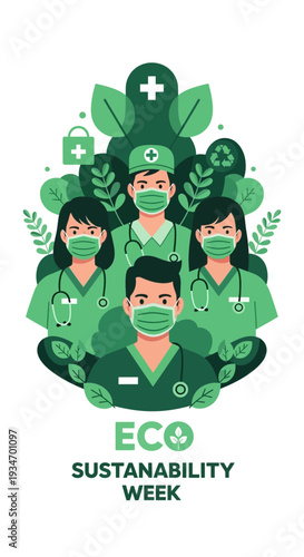 Depicting Medical Professionals Embracing Eco-Consciousness and Sustainability During Health Week