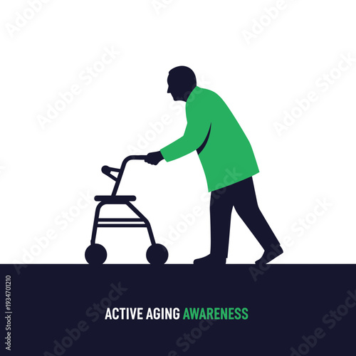 Depiction Of An Elderly Person Engaging In Physical Mobility While Utilizing A Walker Aid