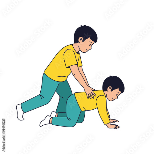 Depiction Of Child Helping Another In A Medical Situation, Illustrative Drawing, Healthcare Concept