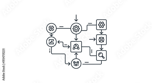 Flowchart diagram with arrows and symbols.