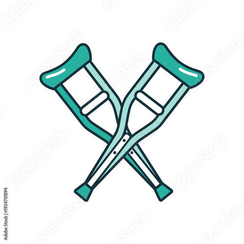 Depiction Of Two Teal Crutches Crossed Illustrating Mobility Aid And Recovery On White Background
