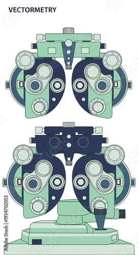 Detailed Vector Illustration of an Optometry Phoropter Instrument with Precise Geometric Design