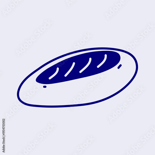 Cute hand drawn wholesome small French bagel bread in Mediterranean style isolated on pastel background. Modern outline pastry for breakfast, cafe, bakery, packaging, posters, etc.