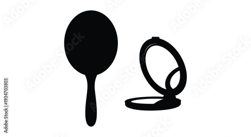 Black silhouette of a hand mirror and compact mirror displayed