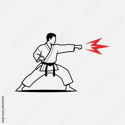 Karate Punch Vector Illustration with Red Energy Burst