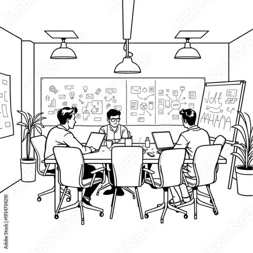 A startup team in a scrappy co-working space — mismatched chairs, whiteboards covered in ideas, real hustle