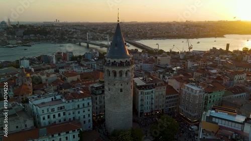 Wallpaper Mural Cinematic aerial shot of Galata Tower at sunset in Istanbul, Turkey Torontodigital.ca
