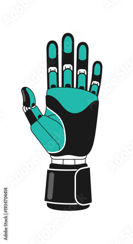 Digitally Enhanced Mechanical Hand Showing Open Palm, Modern Design for Robotics and Future Tech