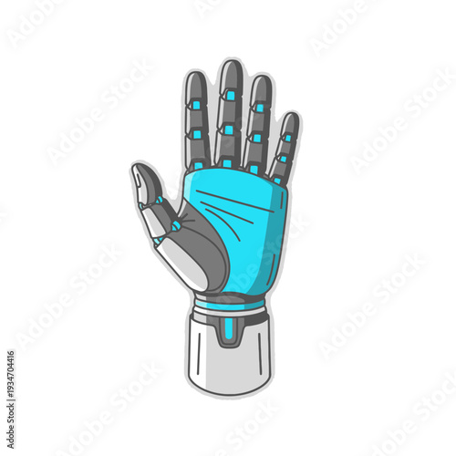 Digitally Enhanced Mechanical Hand Showing Open Palm Isolated on White Background Design
