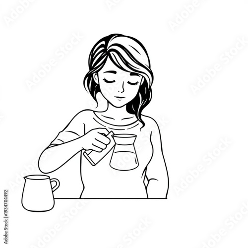 A woman with bedhead making coffee first thing in the morning, no performance, unglamorous daily routine