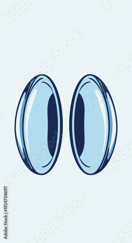 Dual Contact Lenses Illustration: Blue Oval Shapes Depicting Modern Eye Care Essentials