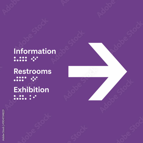 Directional Signage: Information, Restrooms, Exhibition, and Navigation Indication on Purple