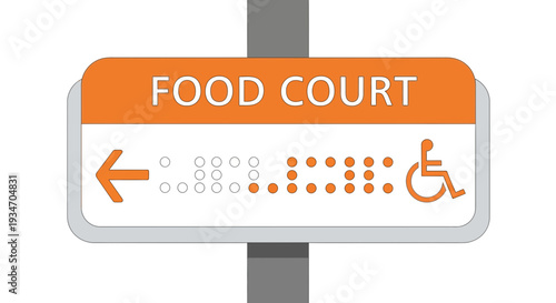 Directional Signage for Food Court with Accessibility Symbol in Bold Design