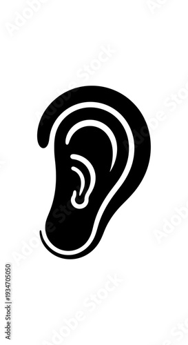 Distinctive Black Ear Silhouette Illustrating Auditory Perception and Anatomical Detail