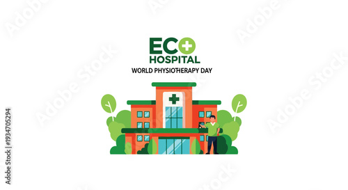 Eco Hospital Illustration for World Physiotherapy Day With Green and Orange Theme