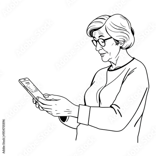 An older woman reviewing her investment portfolio on a financial app, financial independence, confident