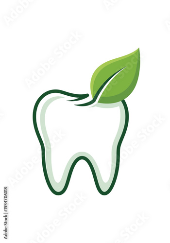 Eco-Friendly Dental Care: Natural Tooth and Green Leaf Symbol for Wellness and Healthcare