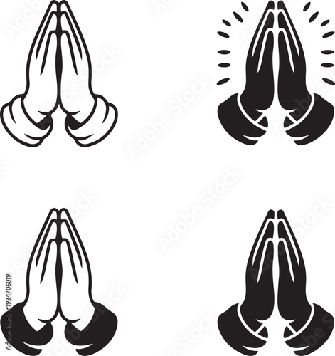 Praying hands icons, praying hands silhouette, praying hands vector illustration