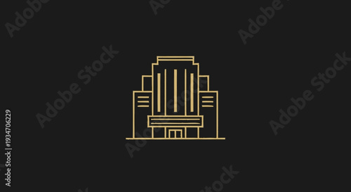 Art deco building icon illustration against black background