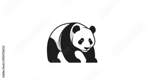 Black and white panda bear illustration walking forward on a white background