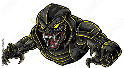 Black armored creature vector illustration isolated on white background